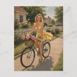 Carte Postale Fille pin-up des années 1950 à bicyclette