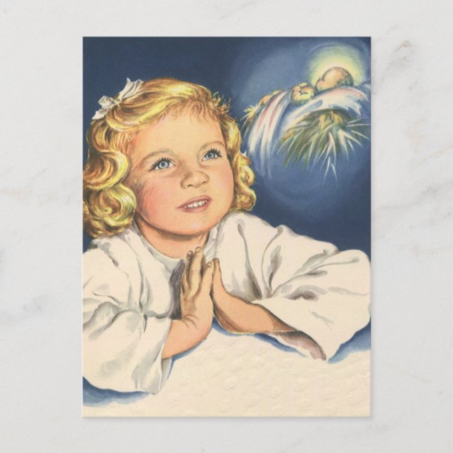 Carte Postale Fille priant pour Jésus-Christ, prières au coucher (Devant)