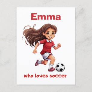 Carte Postale Fille qui aime le football avec votre nom