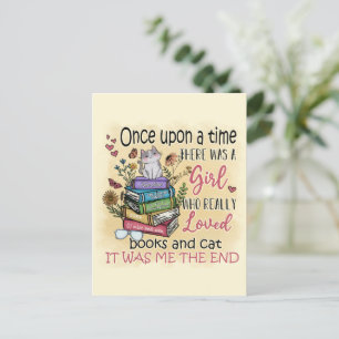 Carte Postale Fille qui aime les livres et les chats