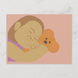 Carte Postale Fille qui étreint un ours