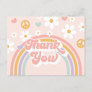 Carte Postale Fille Rétro Groovy Anniversaire Arc-en-ciel