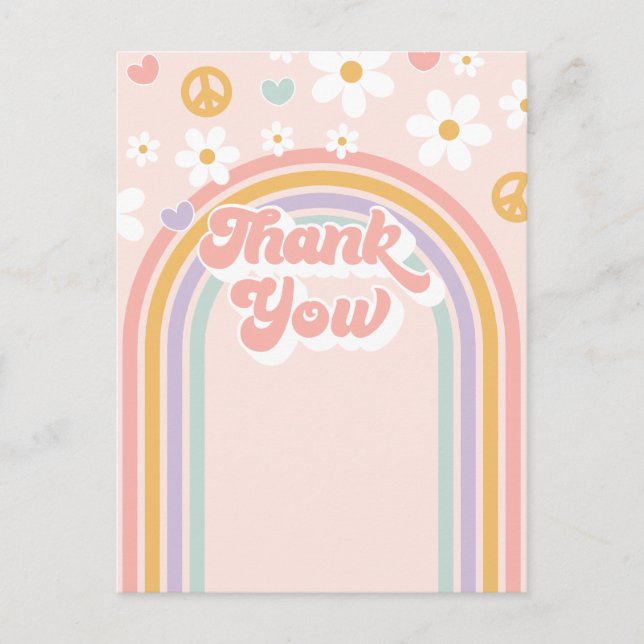 Carte Postale Fille Rétro Groovy Anniversaire Arc-en-Ciel (Devant)