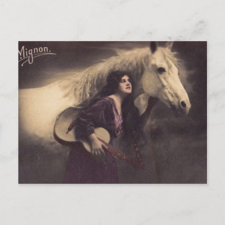 Carte Postale Fille romantique avec un cheval et la guitare