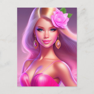 Carte Postale Fille Rose