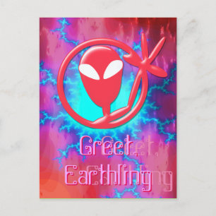 Carte Postale Fille rose Alien Salutation salue Earthling Fracta