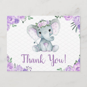 Carte postale fille Rose Merci éléphant violet