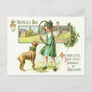 Carte Postale Fille Shamrock quatre feuilles Clover Dog Hoop