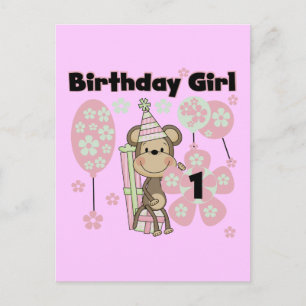 Carte Postale Fille Singe Avec Cadeaux 1er Anniversaire Tshirts
