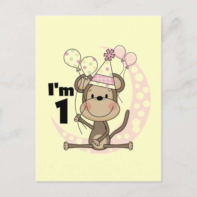 Carte Postale Fille singe dans le Casquette de fête 1er annivers (Devant)