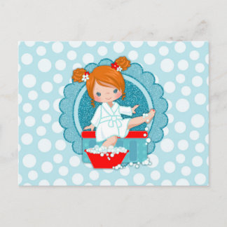 Carte Postale Fille Spa rousse bulles Turquoise Rouge Blanc