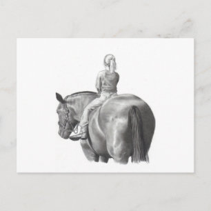 CARTE POSTALE FILLE SUR HORSEBACK : ART PENCIL : RÉALISME