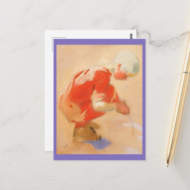 Carte Postale Fille sur le sable, Helene Schjerfbeck (Devant/Arrière en situation)