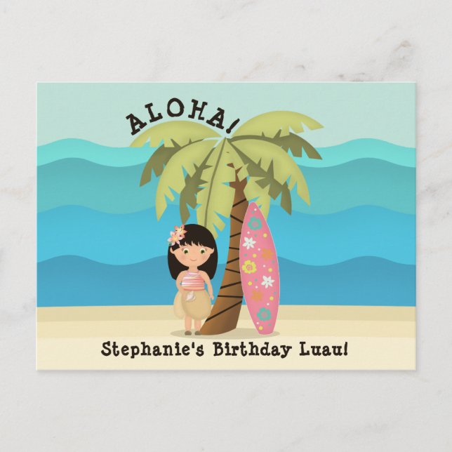 Carte Postale Fille surfeuse hawaïenne (Devant)