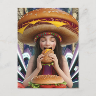 Carte Postale Fille surréelle bizarre avec un Casquette Cheesebu