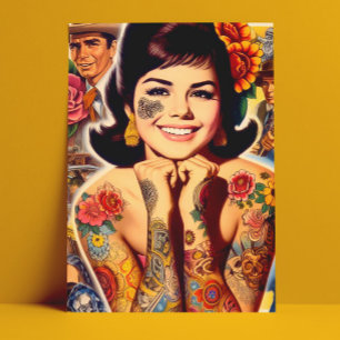 Carte Postale Fille tatouée old school