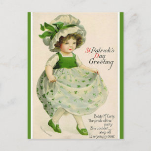 Carte Postale Fille vintage de la Saint Patrick dans un Bonnet