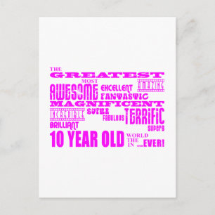 Carte Postale Filles 10e anniversaire : Rose Plus grand 10 ans