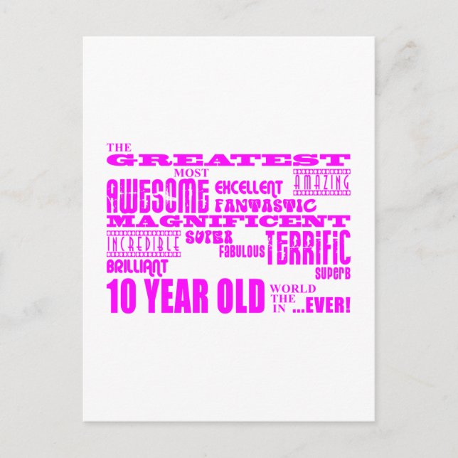 Carte Postale Filles 10e anniversaire : Rose Plus grand 10 ans (Devant)