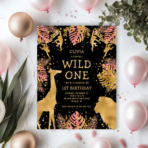 Carte Postale Filles 1er Anniversaire Fête Pink Gold Black Safar