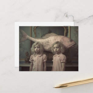 Carte Postale Filles Adorables Avec Des Jumeaux Poissons Roses S