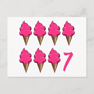 Carte Postale Filles de sept ans Anniversaire Crèmes glacées ros