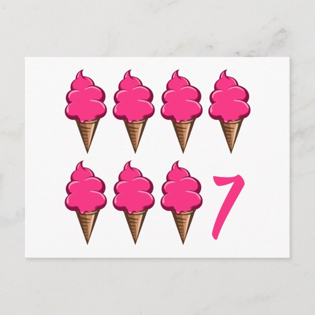 Carte Postale Filles de sept ans Anniversaire Crèmes glacées ros (Devant)