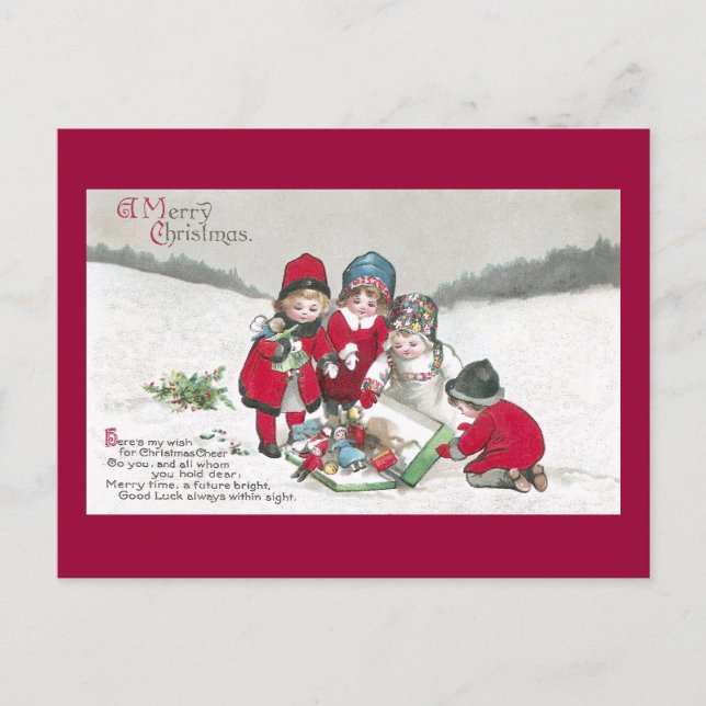 Carte Postale Filles en manteaux rouges avec poupées (Devant)