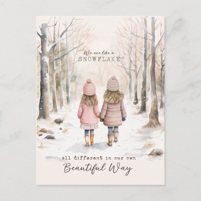 Carte Postale Filles Inspirantes dans les Bois de Neige Hiver (Devant)