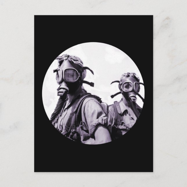 Carte Postale Filles masques à gaz en violet (Devant)