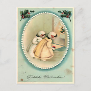 Carte Postale Filles regardant l'arbre - Noël vintage