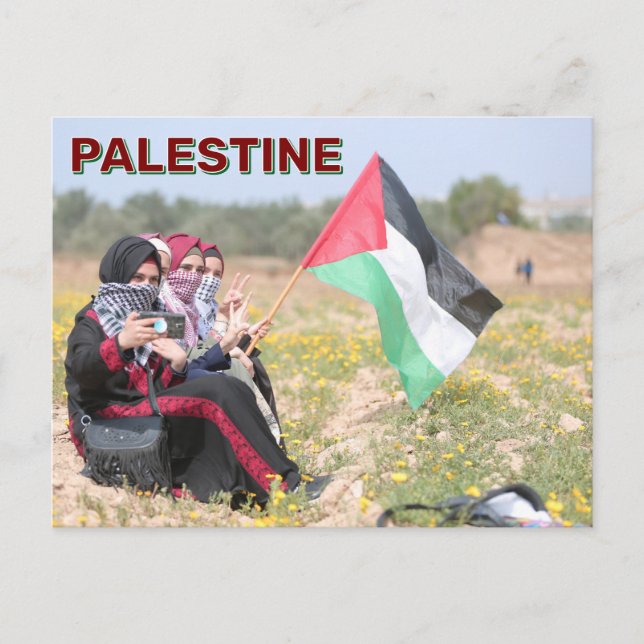 Carte Postale Filles tenant un drapeau palestinien (Devant)