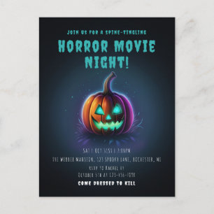 Carte Postale Film d'horreur nuit neon Jack-o'-lantern invitatio