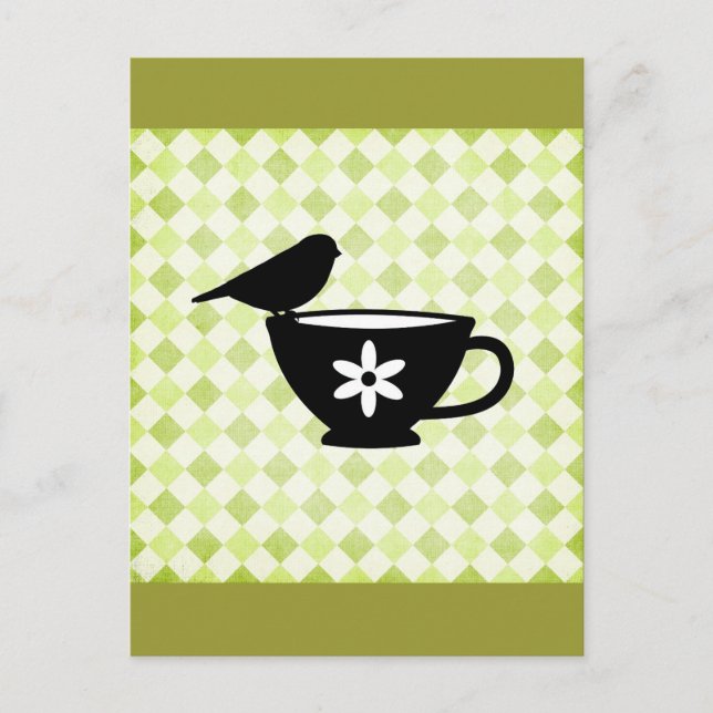 Carte Postale Finch sur Teacup Silhouette (Devant)