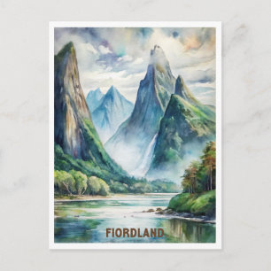 Carte Postale Fiorland Parc national Nouvelle-Zélande Aquarelle 