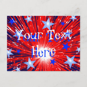 Carte postale Firework Red White Blue 'Your Text'