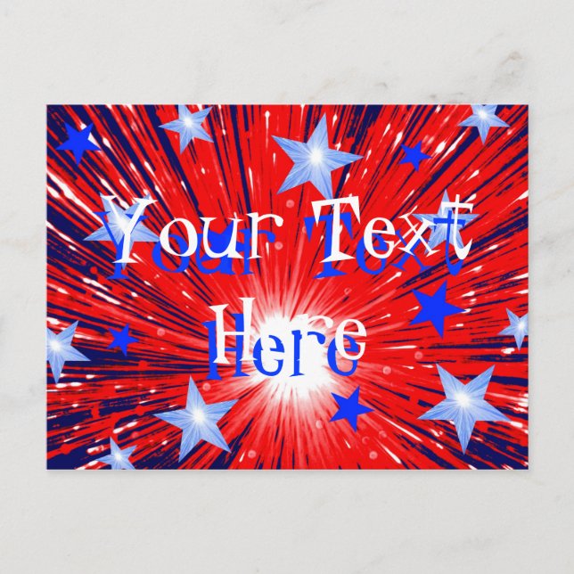 Carte postale Firework Red White Blue 'Your Text' (Devant)