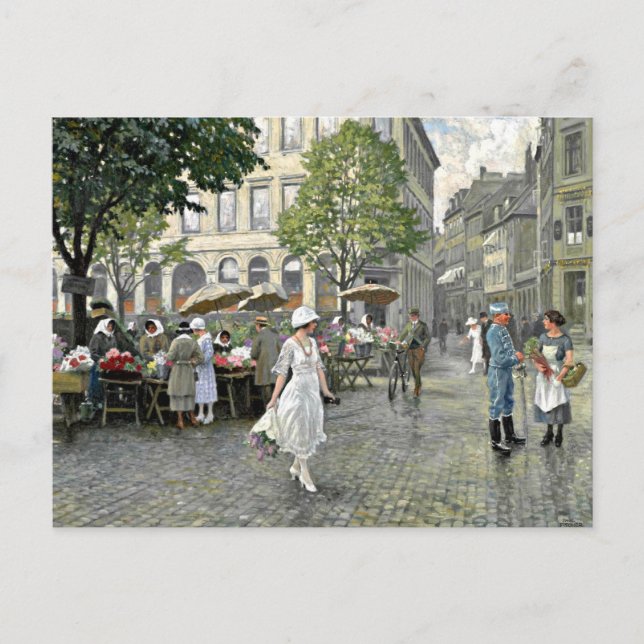 Carte Postale Fischer - Journée du marché à Hojbro Plads, Copenh (Devant)