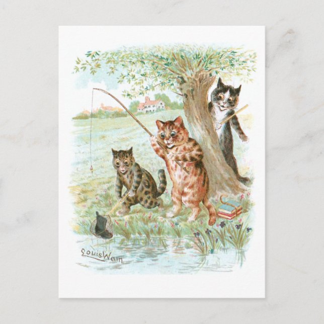 Carte Postale Fishing Cats 2 par Louis Wain (Devant)
