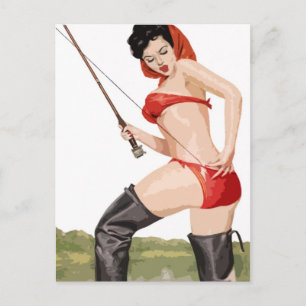 Carte Postale Fishing pin-up vintage poster