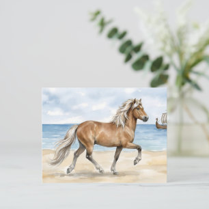 Carte Postale Fjara Cheval islandais aquarelle sur la Plage