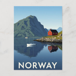Carte Postale Fjord norvégien avec cabane rouge
