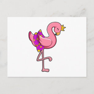 Carte Postale Flamant avec couronne et jupe
