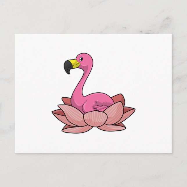 Carte Postale Flamant avec fleur de lotus (Devant)
