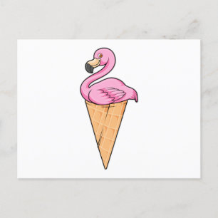 Carte Postale Flamant avec gaufre de glace