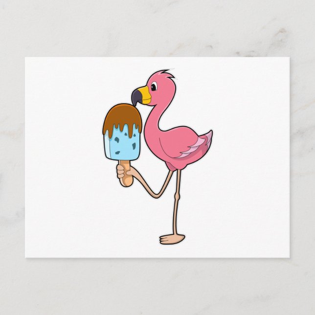 Carte Postale Flamant avec Popsicle (Devant)