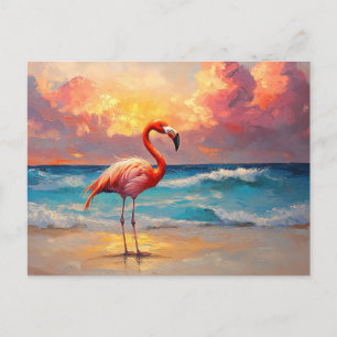 Carte Postale Flamant rose animé sur la plage