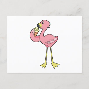 Carte Postale Flamant rose avec glace au gaufre