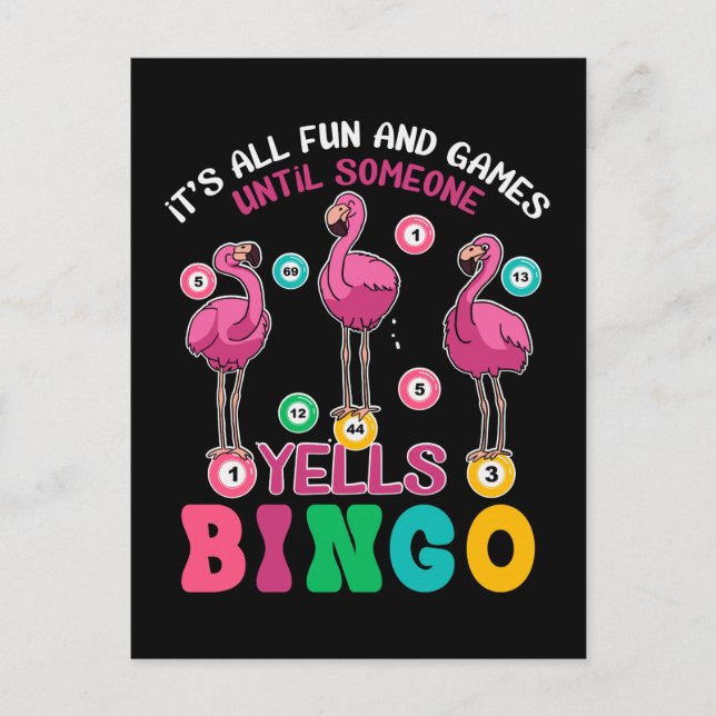 Carte Postale Flamant rose Bingo Funny (Devant)