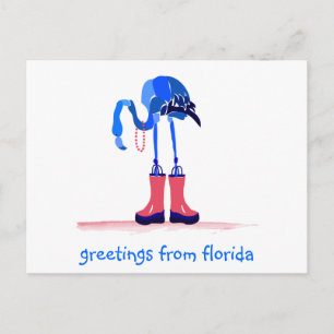 Carte Postale Flamant rose bleu, salutations de Floride